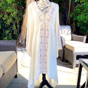 Rare Free People Embroidered DreamWeaver Dress with High Low Hem size large
